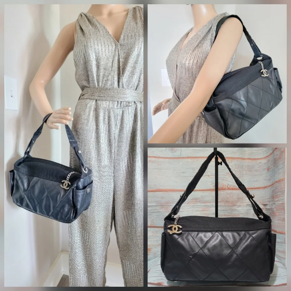 🟢Final Price!! RARE Authentic Chanel Paris Biarritz Canvass CC Shoulder Bag